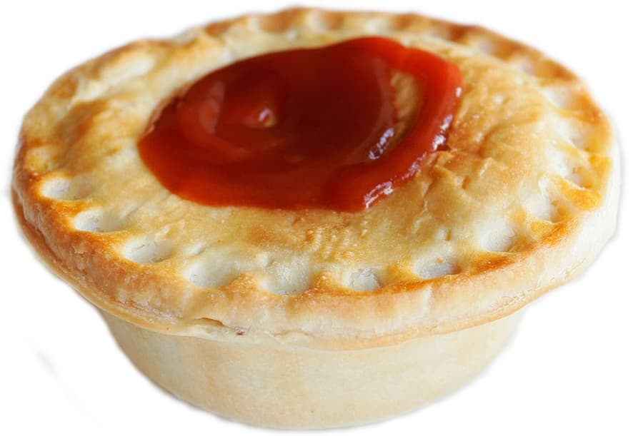 Pie with a puddle of tomato sauce on the top.